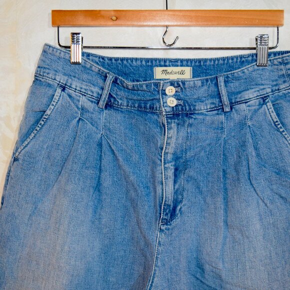 Madewell High Rise Pleated Wide-Leg Crop Denim Jeans Size 12 Light Wash - Picture 3 of 4